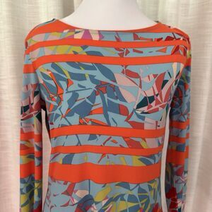 BCBGMaxAzria Colorful Striped Tropical 3/4 sleeve Shift Dress size XS Vacation